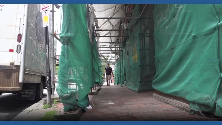Scaffolding comes down at Portland's Trelawney Building after years of complaints, court action