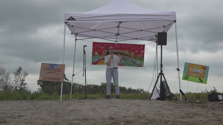 Gorham residents protest at site of proposed Amazon distribution center