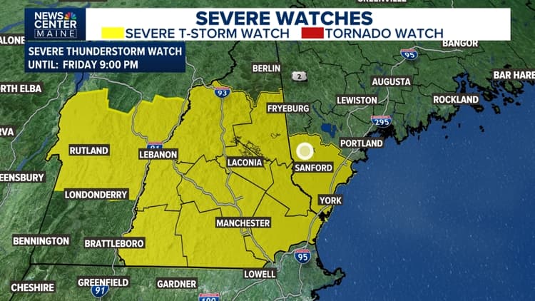 Severe Thunderstorm Watch issued for York County, much of N.H., until 9 p.m. Friday