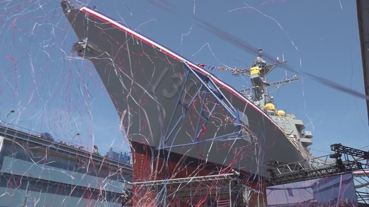 USS William Charette christened at Bath Iron Works, dedicated to Medal of Honor Navy corpsman